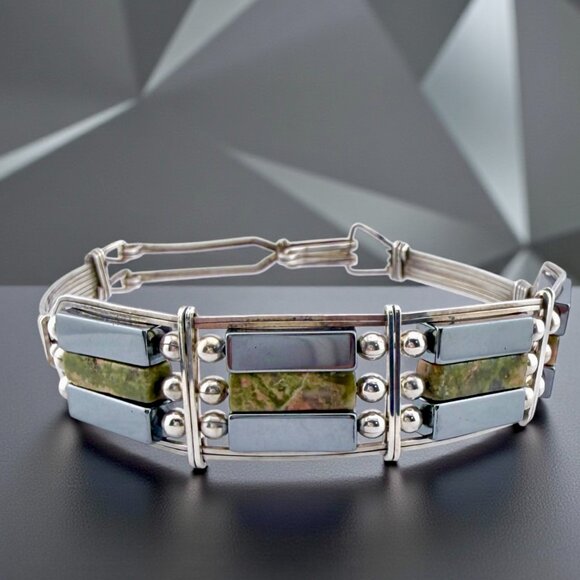 Vintage Sterling Silver Agate and Hematite Bracelet – 7" Artisan Design - Picture 8 of 15